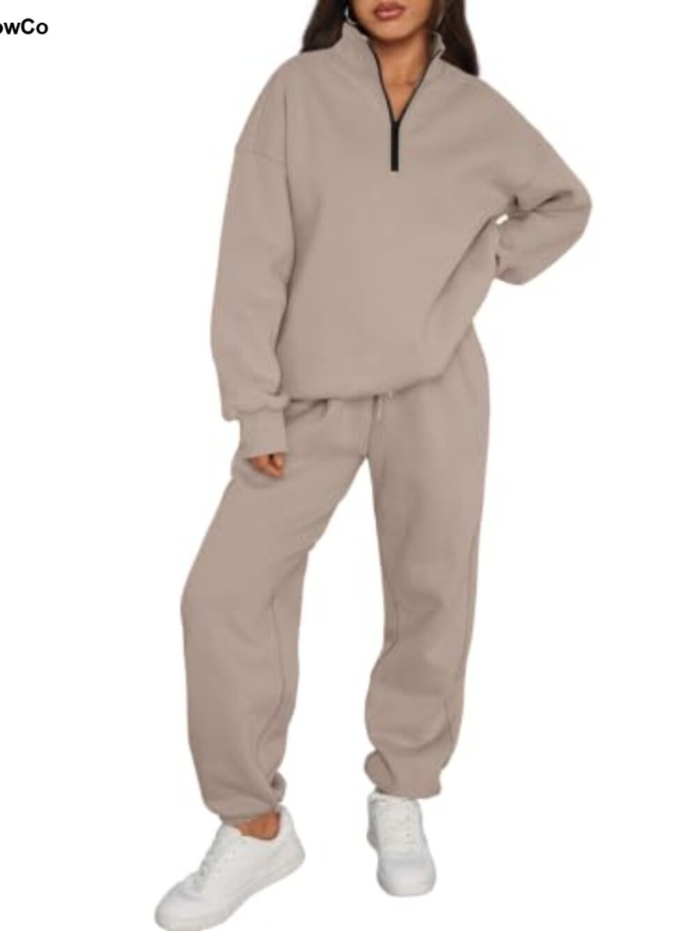 Women's 2 Piece Lounge Set Half Zip Oversized Sweatshirt & Joggers, Cotton